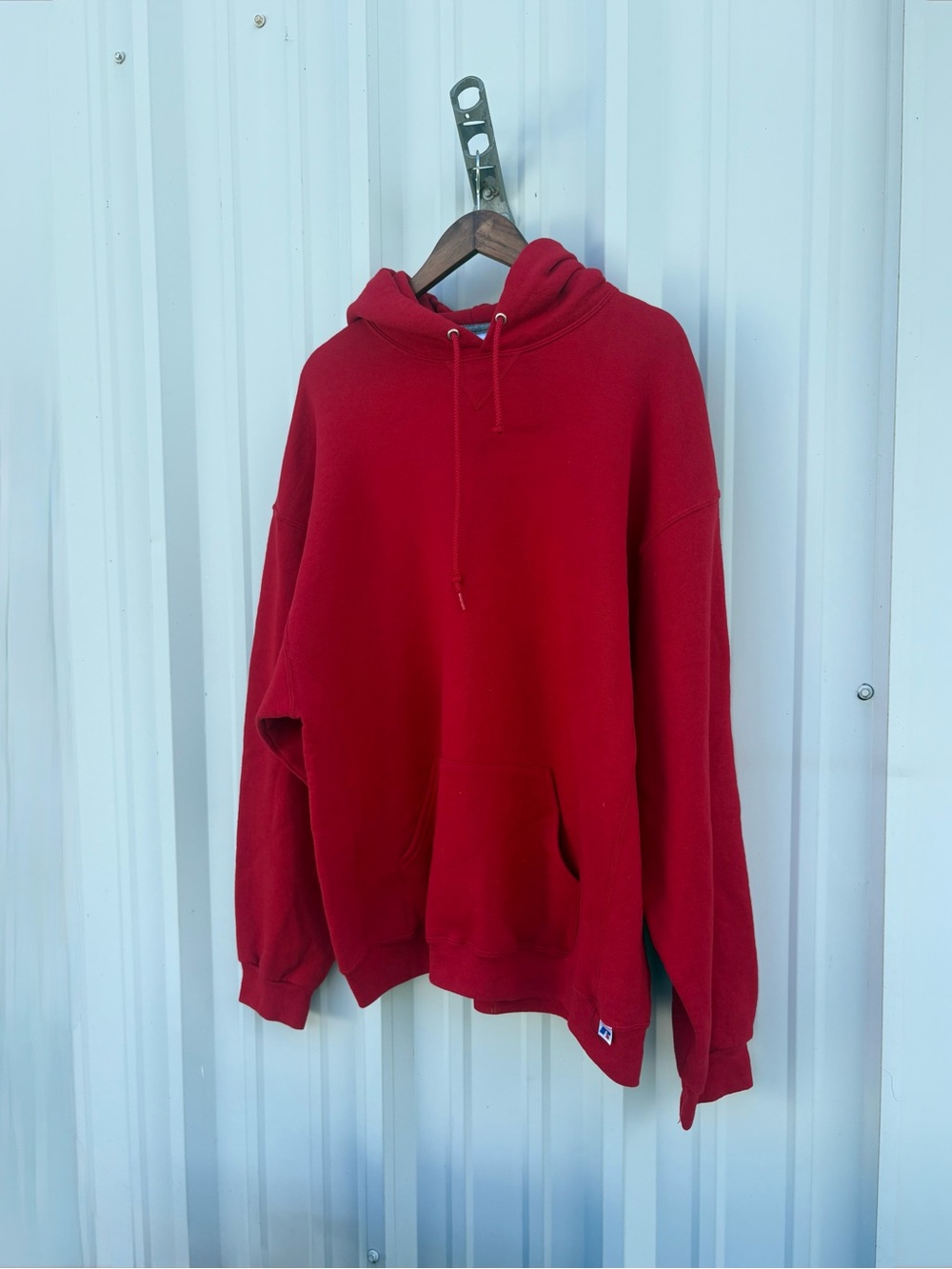 Vtg Y2K RUSSELL Athletic Red Blank Hoodie Sweatshirt Pullover Size XXL